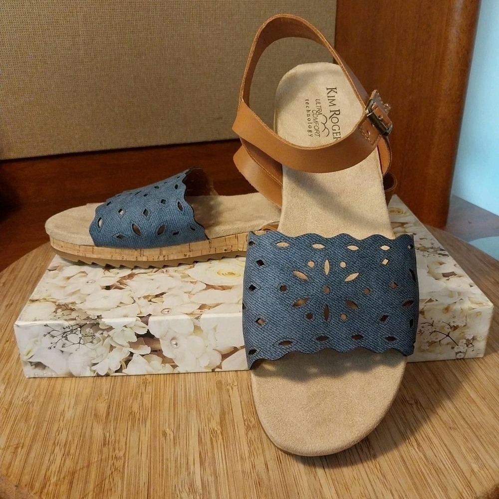 Kim Rogers Ultra Comfort Hayward Blue Sandals Size 8M Cork Soles Summer Strap EC - Picture 11 of 11